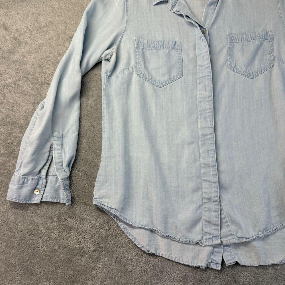 Liverpool Shirt Women's Small Blue Light Wash Chambray Denim Tunic Roll Tab Top - Picture 9 of 13